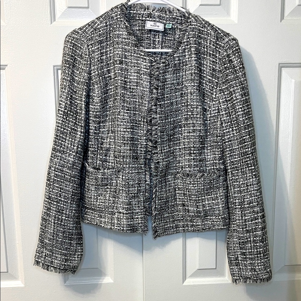 Susina‎ Black White Gray Tweed Jacket Size M
